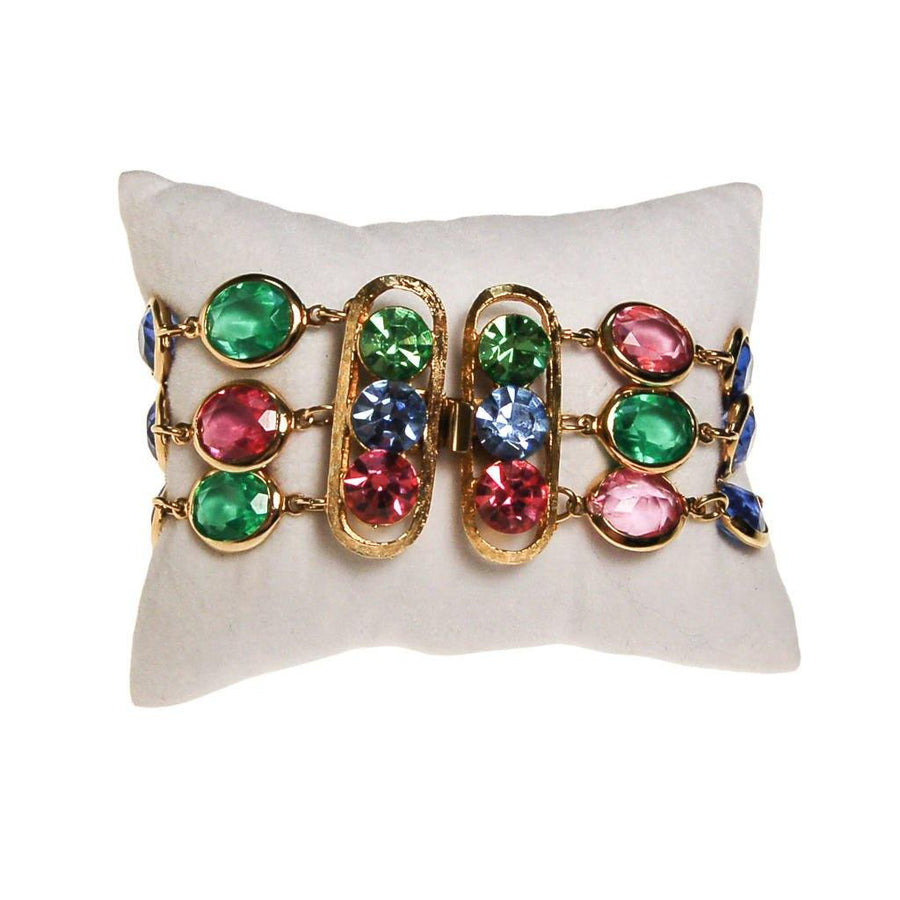 Pink, Blue, Green, Yellow Bezel Set Crystal Bracelet by Unsigned Beauty - Vintage Meet Modern Vintage Jewelry - Chicago, Illinois - #oldhollywoodglamour #vintagemeetmodern #designervintage #jewelrybox #antiquejewelry #vintagejewelry