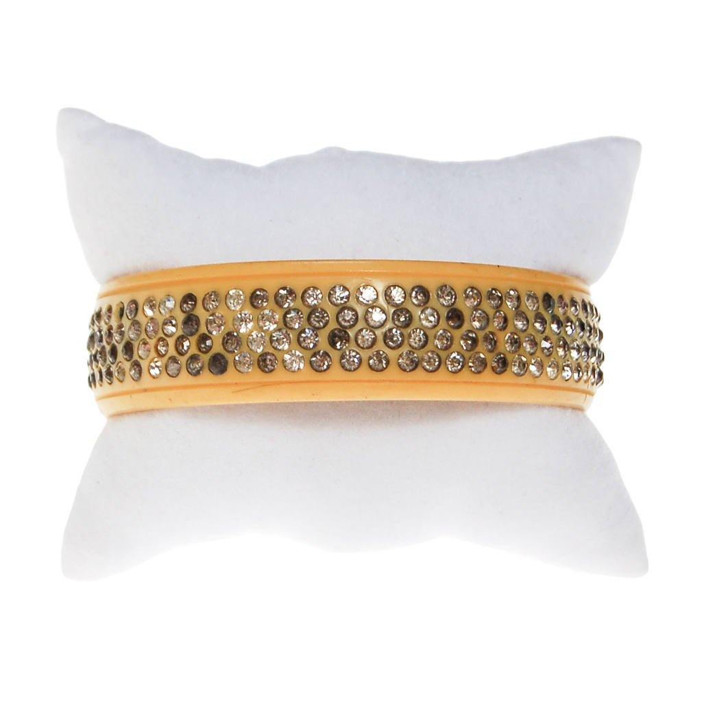 Art Deco Yellow Celluloid Bangle Bracelet with Rhinestones by Art Deco - Vintage Meet Modern Vintage Jewelry - Chicago, Illinois - #oldhollywoodglamour #vintagemeetmodern #designervintage #jewelrybox #antiquejewelry #vintagejewelry