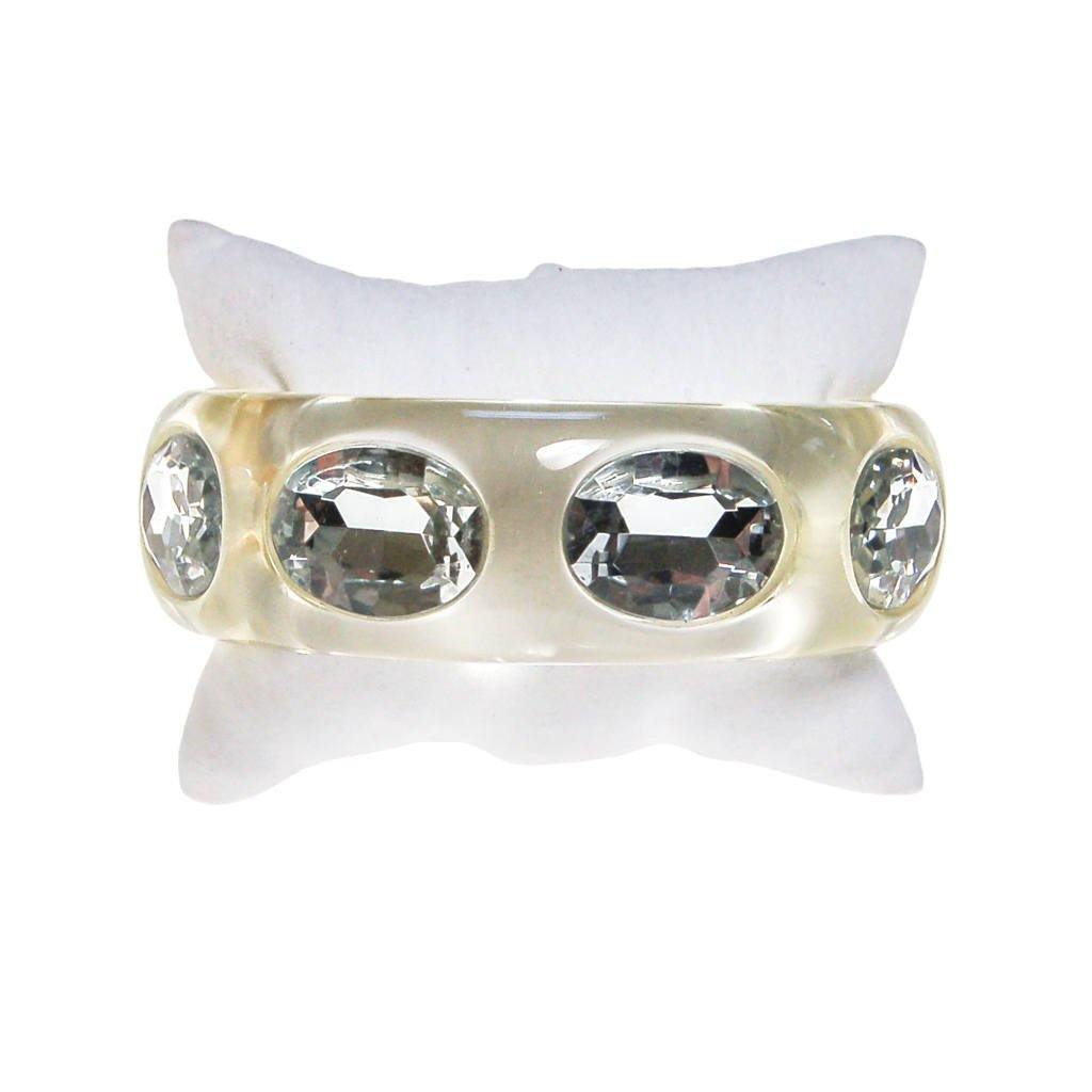 Clear Lucite Bangle Bracelet with Bezel Set Rhinestones