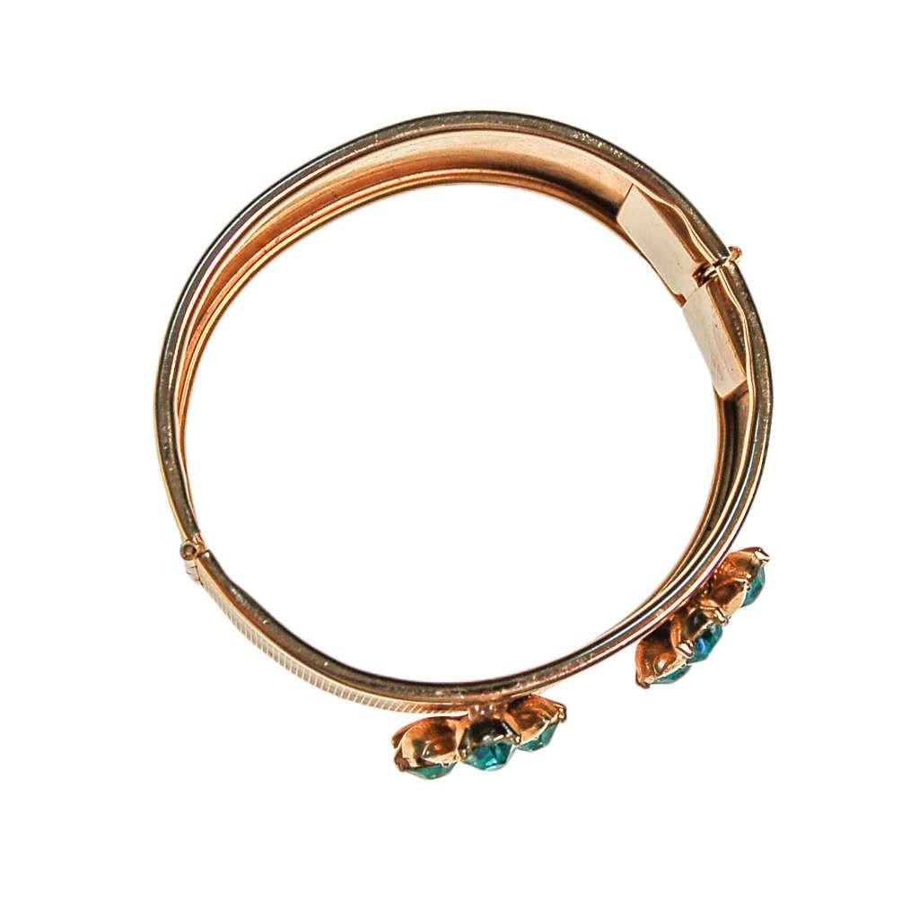 Gold Bangle Bracelet with Blue Rhinestones by Mid Century Modern - Vintage Meet Modern Vintage Jewelry - Chicago, Illinois - #oldhollywoodglamour #vintagemeetmodern #designervintage #jewelrybox #antiquejewelry #vintagejewelry