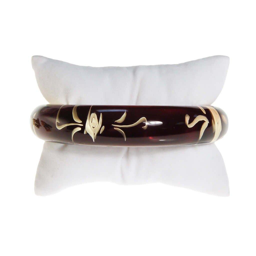 Black and Clear Reversed Carved Floral Rose Lucite Bracelet by Lucite - Vintage Meet Modern Vintage Jewelry - Chicago, Illinois - #oldhollywoodglamour #vintagemeetmodern #designervintage #jewelrybox #antiquejewelry #vintagejewelry