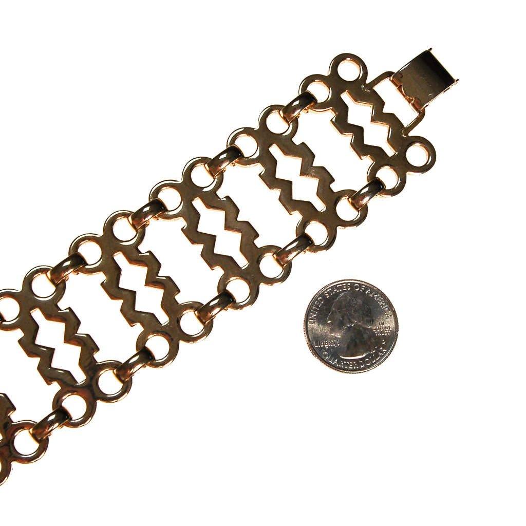 Gold Geometric Wide Link Panel Bracelet by Sperry by Sperry - Vintage Meet Modern Vintage Jewelry - Chicago, Illinois - #oldhollywoodglamour #vintagemeetmodern #designervintage #jewelrybox #antiquejewelry #vintagejewelry