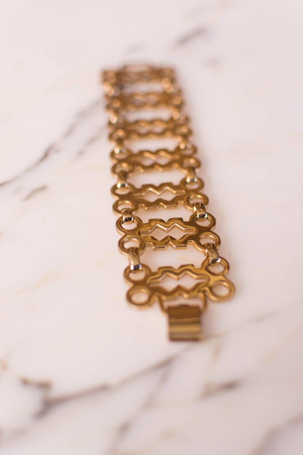 Gold Geometric Wide Link Panel Bracelet by Sperry by Sperry - Vintage Meet Modern Vintage Jewelry - Chicago, Illinois - #oldhollywoodglamour #vintagemeetmodern #designervintage #jewelrybox #antiquejewelry #vintagejewelry