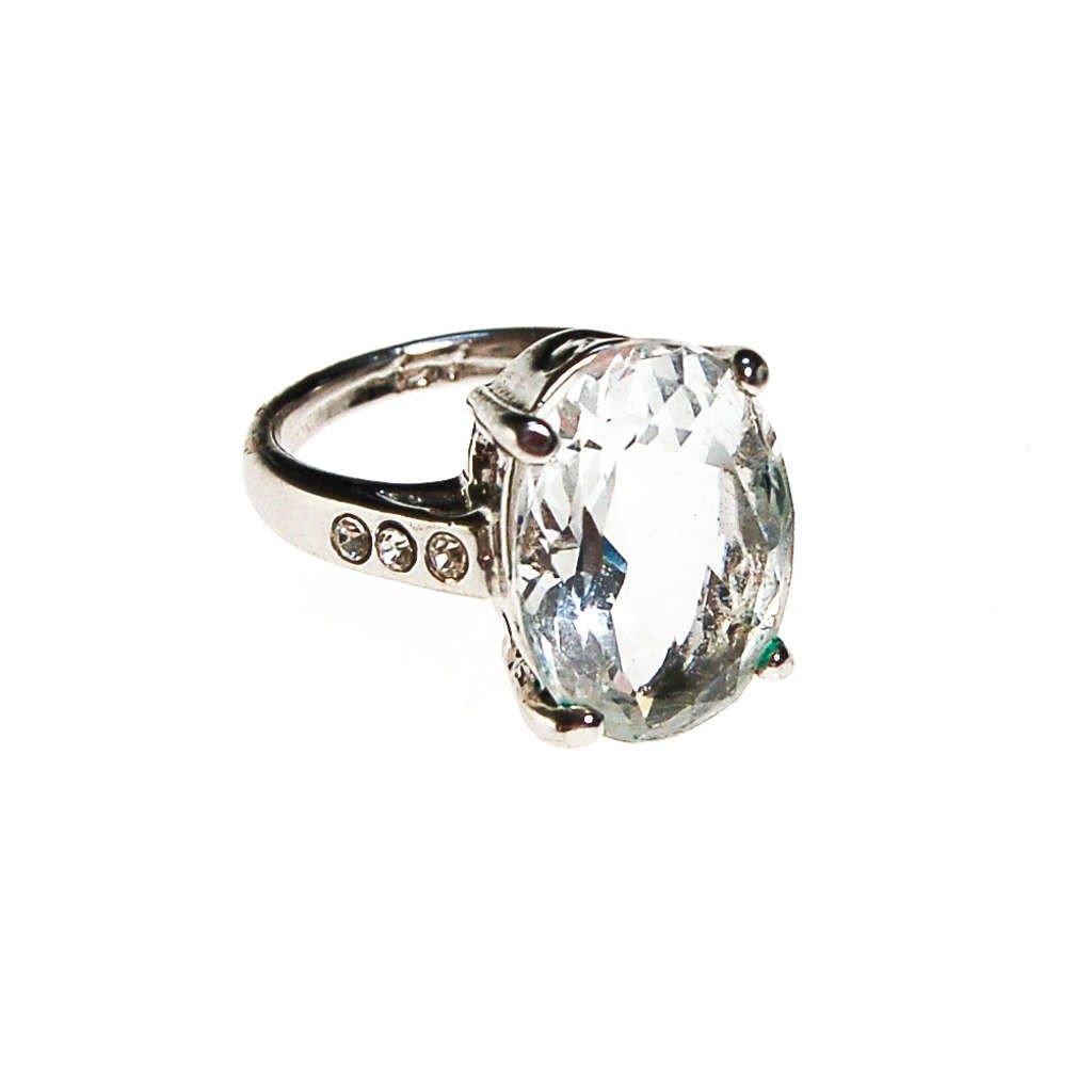 Huge Oval CZ Statement Ring set in Silver Tone