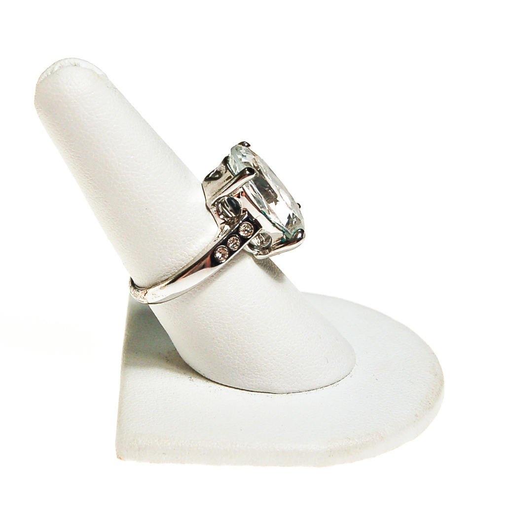 Huge Oval CZ Statement Ring set in Silver Tone by Unsigned Beauty - Vintage Meet Modern Vintage Jewelry - Chicago, Illinois - #oldhollywoodglamour #vintagemeetmodern #designervintage #jewelrybox #antiquejewelry #vintagejewelry
