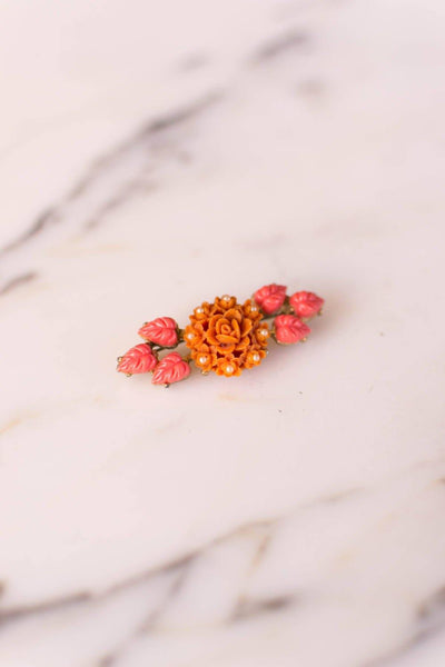 Coral and Pink Carved Celluloid Rose Brooch by Unsigned Beauty - Vintage Meet Modern Vintage Jewelry - Chicago, Illinois - #oldhollywoodglamour #vintagemeetmodern #designervintage #jewelrybox #antiquejewelry #vintagejewelry