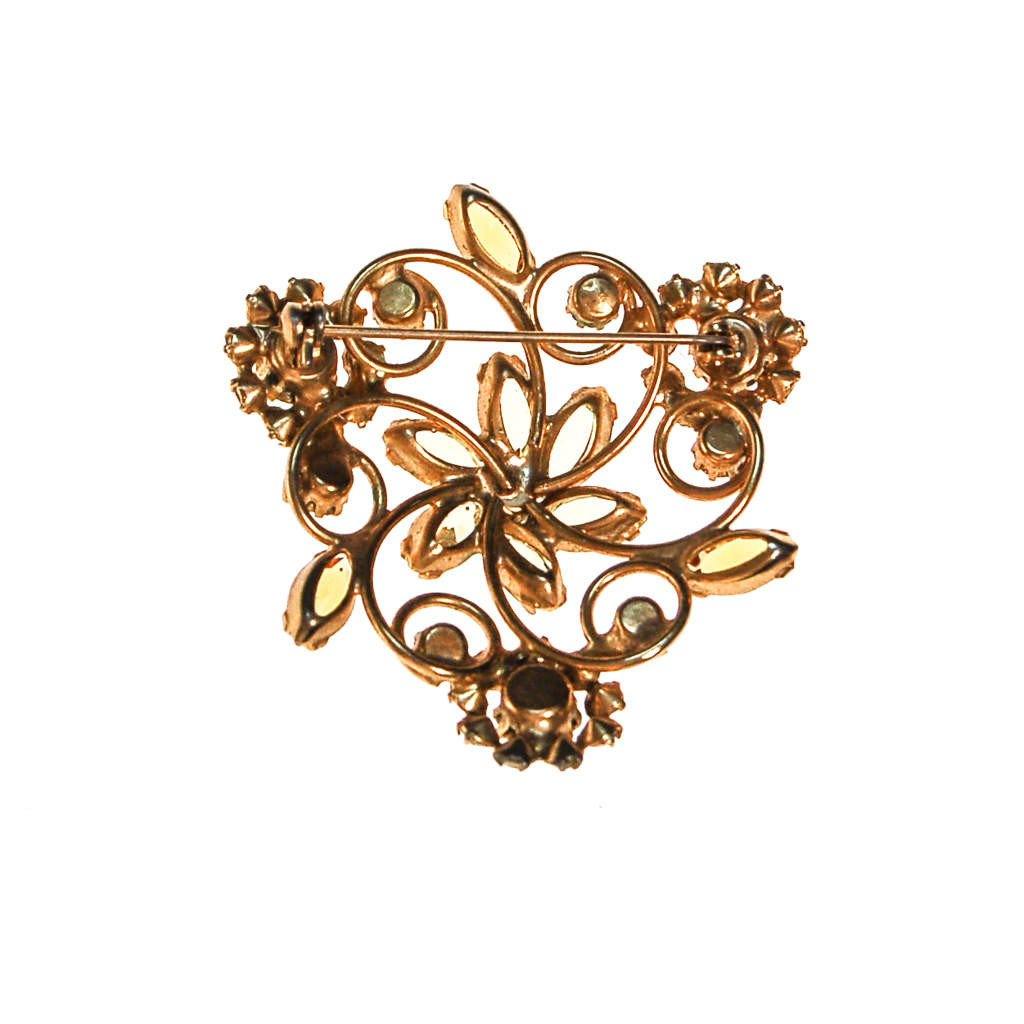 Green and Golden Yellow Rhinestone Brooch by Unsigned Beauty - Vintage Meet Modern Vintage Jewelry - Chicago, Illinois - #oldhollywoodglamour #vintagemeetmodern #designervintage #jewelrybox #antiquejewelry #vintagejewelry