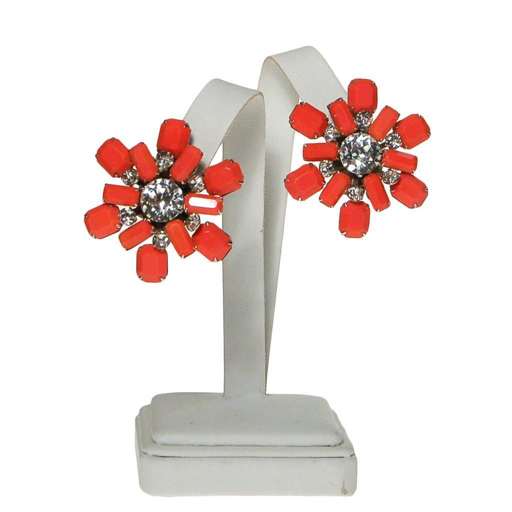 Weiss Coral Rhinestone Starburst Statement Earrings, Round, Cluster Style by Weiss - Vintage Meet Modern Vintage Jewelry - Chicago, Illinois - #oldhollywoodglamour #vintagemeetmodern #designervintage #jewelrybox #antiquejewelry #vintagejewelry