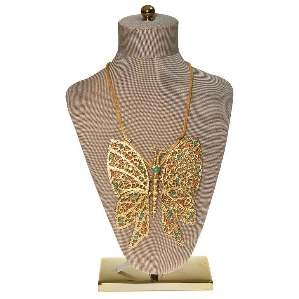 DEC Delizza and Elster Butterfly Pendant Necklace, Massive, Articulated, Gold Wings, Designer by DEC Delizza and Elster - Vintage Meet Modern Vintage Jewelry - Chicago, Illinois - #oldhollywoodglamour #vintagemeetmodern #designervintage #jewelrybox #antiquejewelry #vintagejewelry