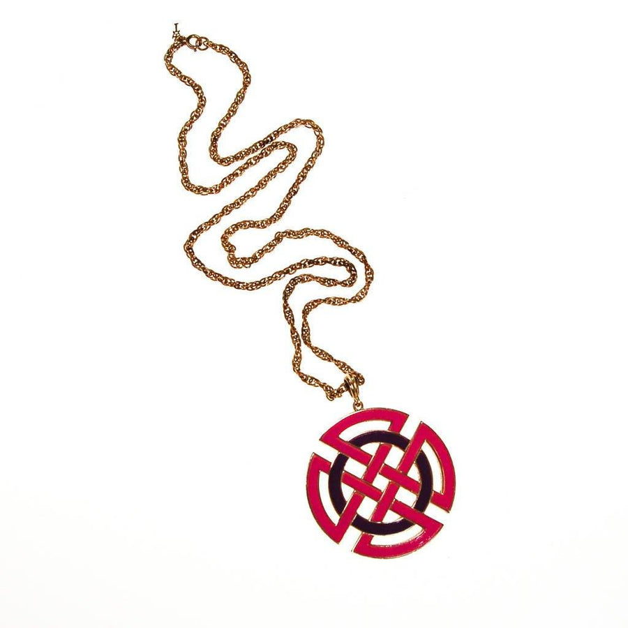 Crown Trifari Modernist Medallion Necklace, Pink, Purple, and Gold by Crown Trifari - Vintage Meet Modern Vintage Jewelry - Chicago, Illinois - #oldhollywoodglamour #vintagemeetmodern #designervintage #jewelrybox #antiquejewelry #vintagejewelry