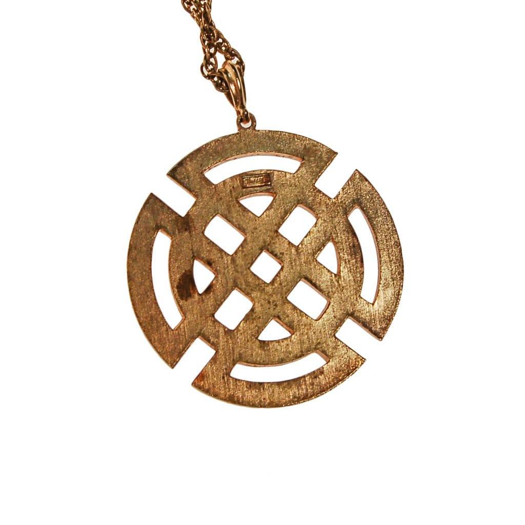 Crown Trifari Modernist Medallion Necklace, Pink, Purple, and Gold by Crown Trifari - Vintage Meet Modern Vintage Jewelry - Chicago, Illinois - #oldhollywoodglamour #vintagemeetmodern #designervintage #jewelrybox #antiquejewelry #vintagejewelry