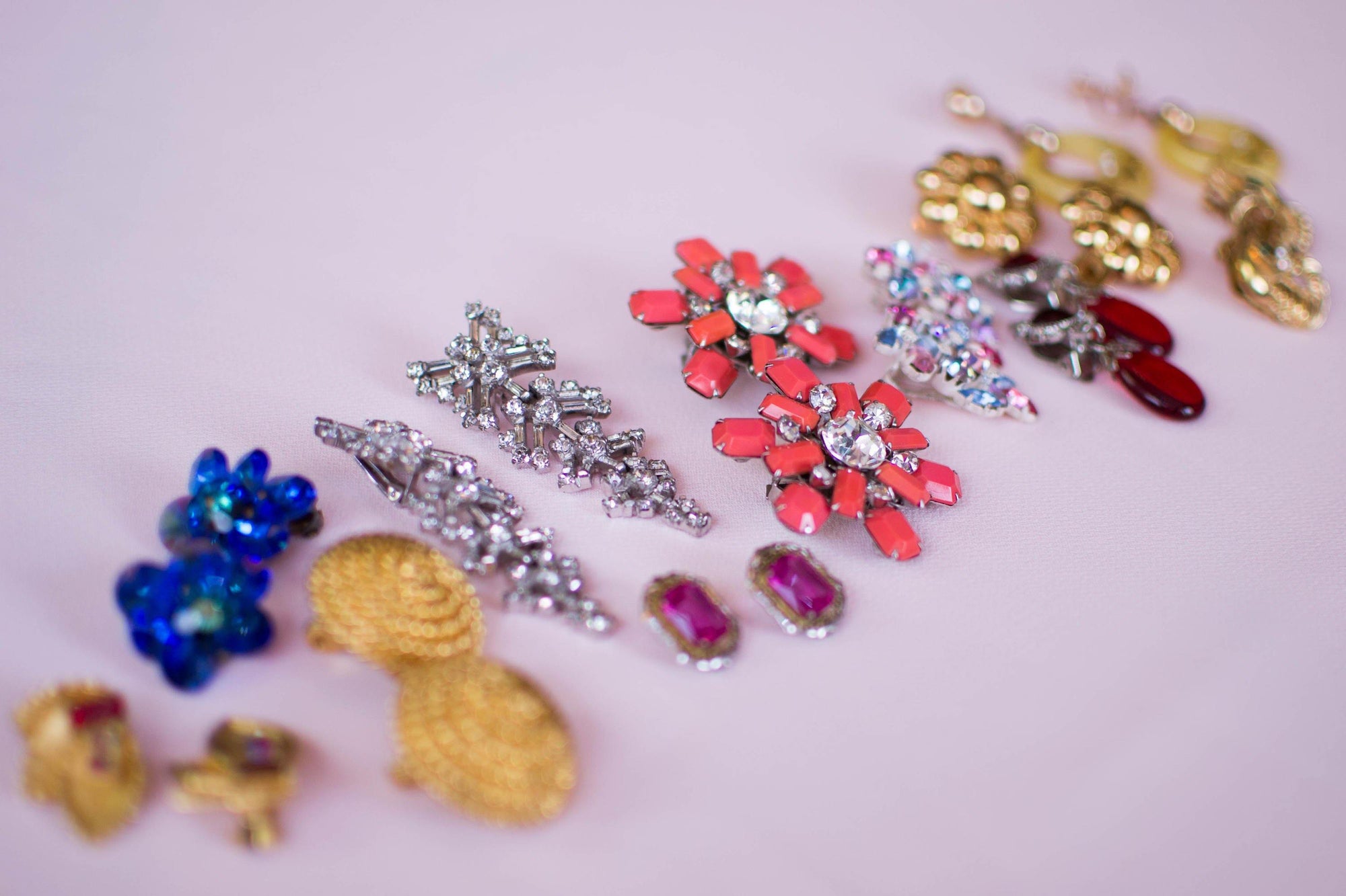 BSK Gold Leaf Earrings with Pink and Red Rhinestones, Clip On, Designer Vintage Jewelry by BSK - Vintage Meet Modern Vintage Jewelry - Chicago, Illinois - #oldhollywoodglamour #vintagemeetmodern #designervintage #jewelrybox #antiquejewelry #vintagejewelry