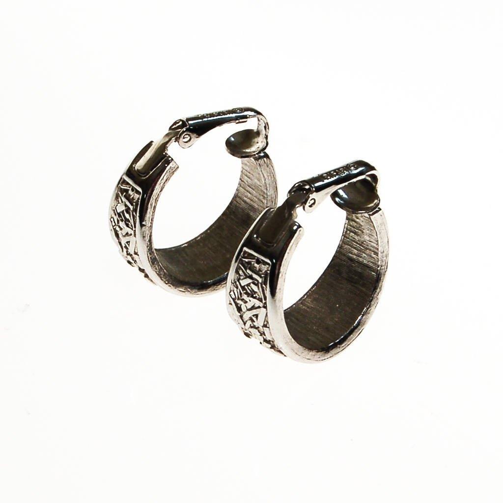 Crown Trifari Silver Hoop Earrings by Crown Trifari - Vintage Meet Modern Vintage Jewelry - Chicago, Illinois - #oldhollywoodglamour #vintagemeetmodern #designervintage #jewelrybox #antiquejewelry #vintagejewelry