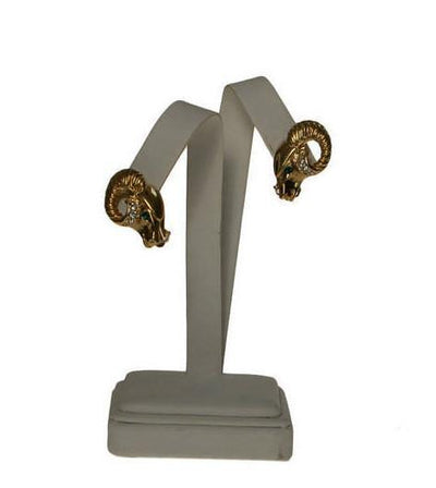 KJL Gold Ram Earrings, Clip-On by KJL for Avon - Vintage Meet Modern Vintage Jewelry - Chicago, Illinois - #oldhollywoodglamour #vintagemeetmodern #designervintage #jewelrybox #antiquejewelry #vintagejewelry