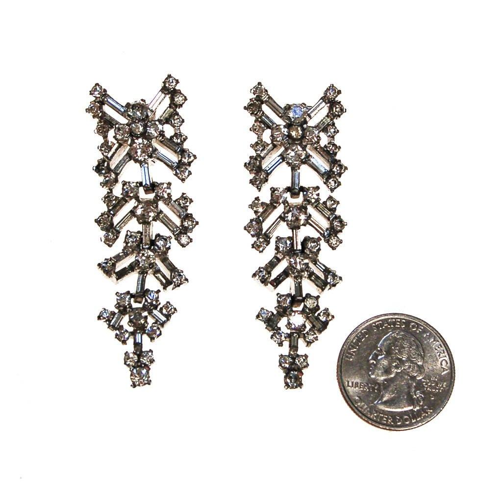 Fabulous 1930s Rhinestone Chandelier Waterfall Dangling Drop Earrings, Clip On by unsigned - Vintage Meet Modern Vintage Jewelry - Chicago, Illinois - #oldhollywoodglamour #vintagemeetmodern #designervintage #jewelrybox #antiquejewelry #vintagejewelry