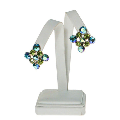 Blue and Green Aurora Borealis Rhinestone Earrings by Unsigned Beauty - Vintage Meet Modern Vintage Jewelry - Chicago, Illinois - #oldhollywoodglamour #vintagemeetmodern #designervintage #jewelrybox #antiquejewelry #vintagejewelry