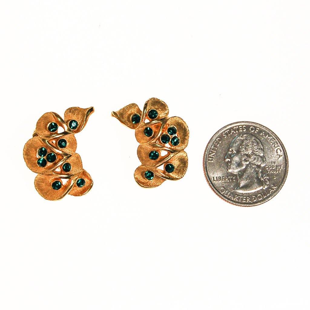 Kramer Gold Tone with Green Rhinestone Ear Crawler Earrings by Kramer - Vintage Meet Modern Vintage Jewelry - Chicago, Illinois - #oldhollywoodglamour #vintagemeetmodern #designervintage #jewelrybox #antiquejewelry #vintagejewelry