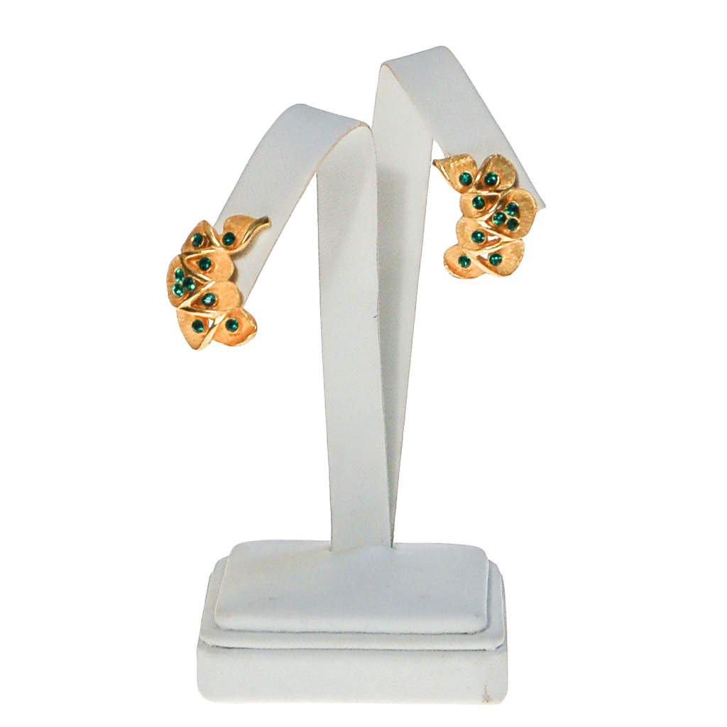 Kramer Gold Tone with Green Rhinestone Ear Crawler Earrings by Kramer - Vintage Meet Modern Vintage Jewelry - Chicago, Illinois - #oldhollywoodglamour #vintagemeetmodern #designervintage #jewelrybox #antiquejewelry #vintagejewelry