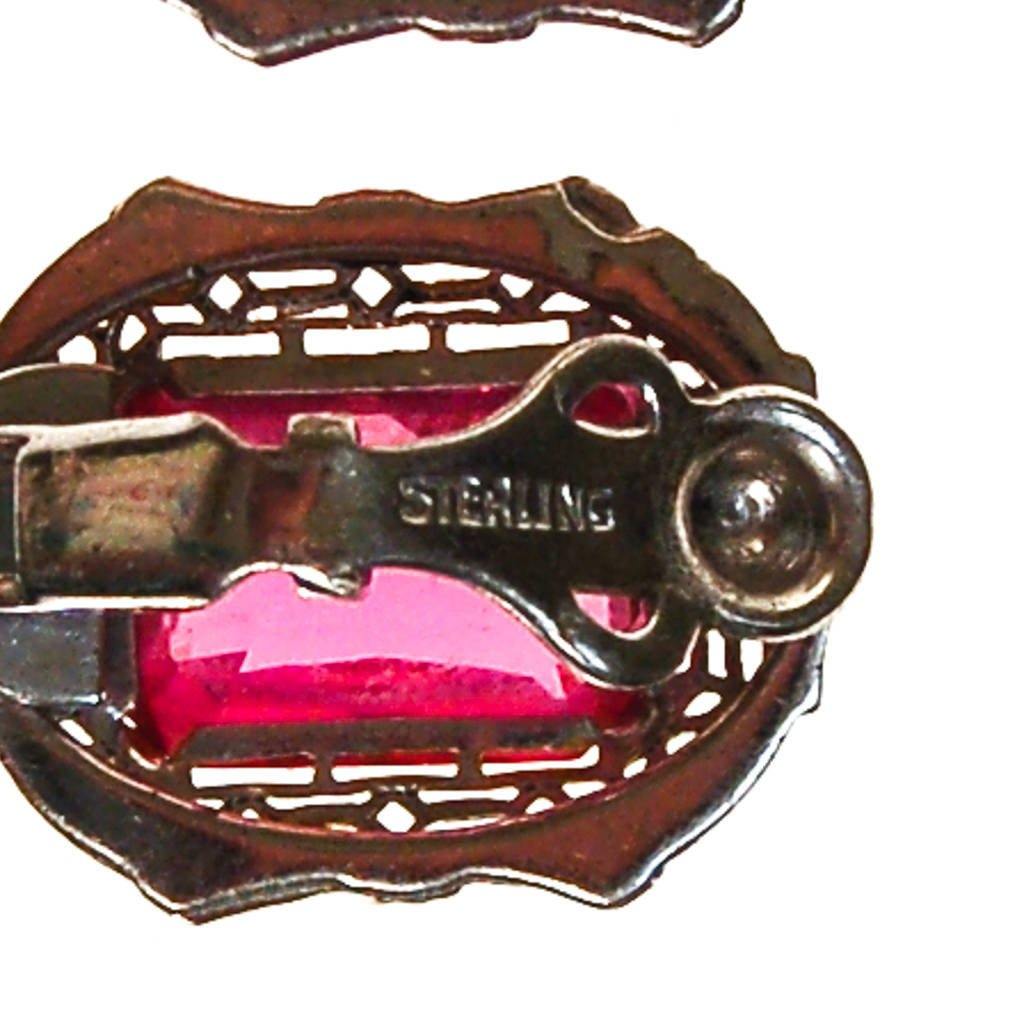 Pink Crystal, 18kt Gold, Sterling Silver Art Deco Era Earrings by unsigned - Vintage Meet Modern Vintage Jewelry - Chicago, Illinois - #oldhollywoodglamour #vintagemeetmodern #designervintage #jewelrybox #antiquejewelry #vintagejewelry