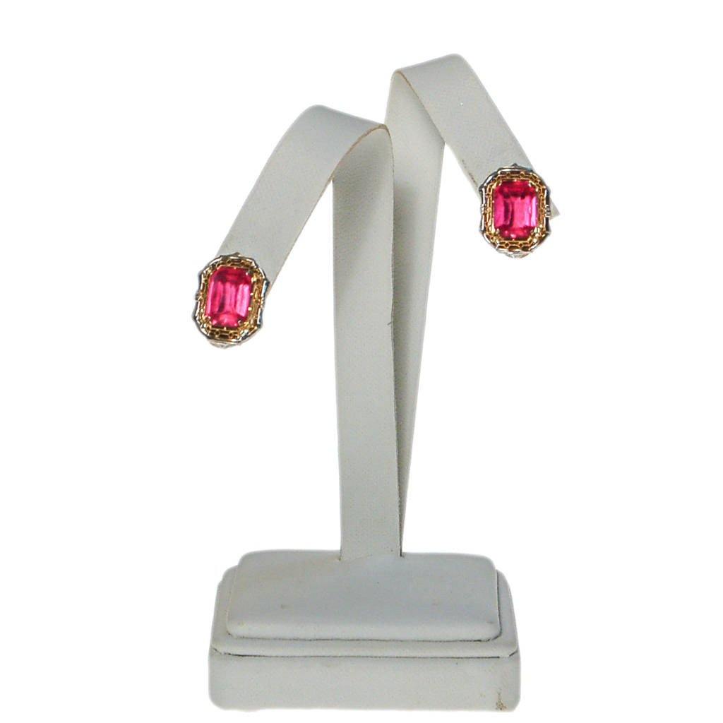 Pink Crystal, 18kt Gold, Sterling Silver Art Deco Era Earrings by unsigned - Vintage Meet Modern Vintage Jewelry - Chicago, Illinois - #oldhollywoodglamour #vintagemeetmodern #designervintage #jewelrybox #antiquejewelry #vintagejewelry