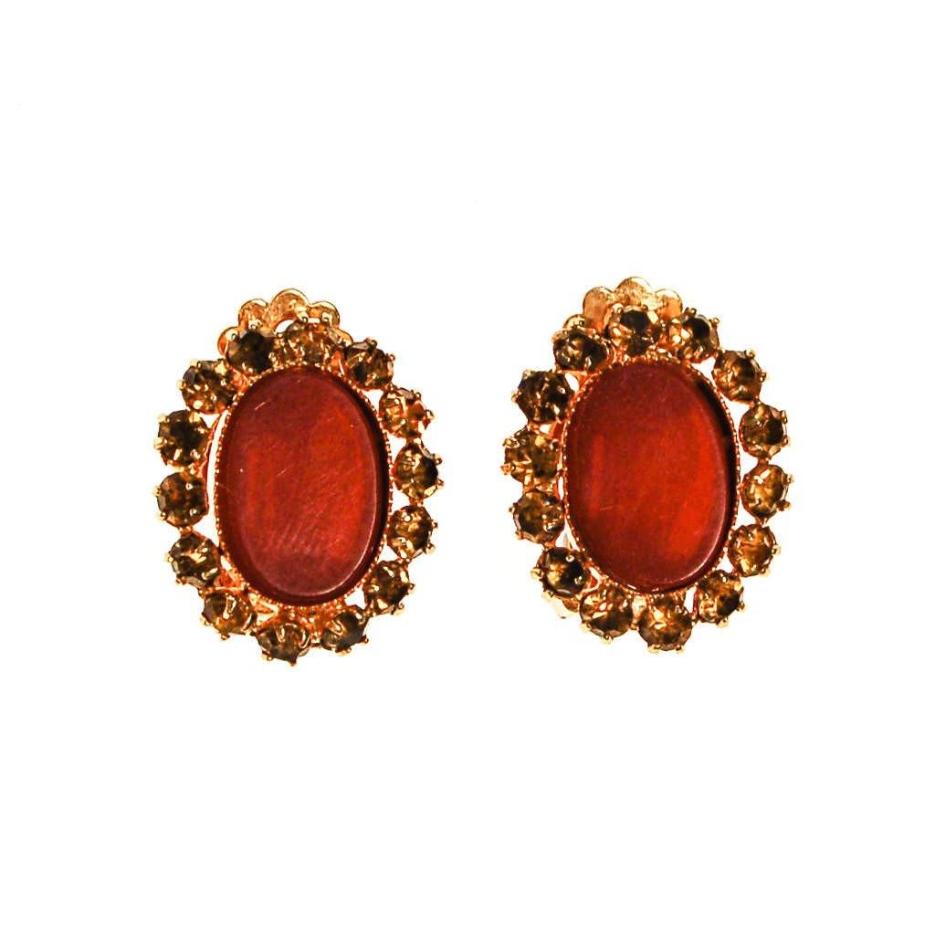 Burnt Orange and Amber Citrine Rhinestone Earrings