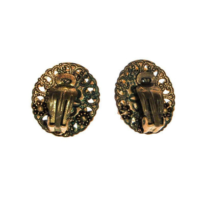 West Germany Cameo Earrings, Black, White, and Gold, Rhinestones, Faux Pearls, Oval Shape, Clip On, 1950s Era by West Germany - Vintage Meet Modern Vintage Jewelry - Chicago, Illinois - #oldhollywoodglamour #vintagemeetmodern #designervintage #jewelrybox #antiquejewelry #vintagejewelry