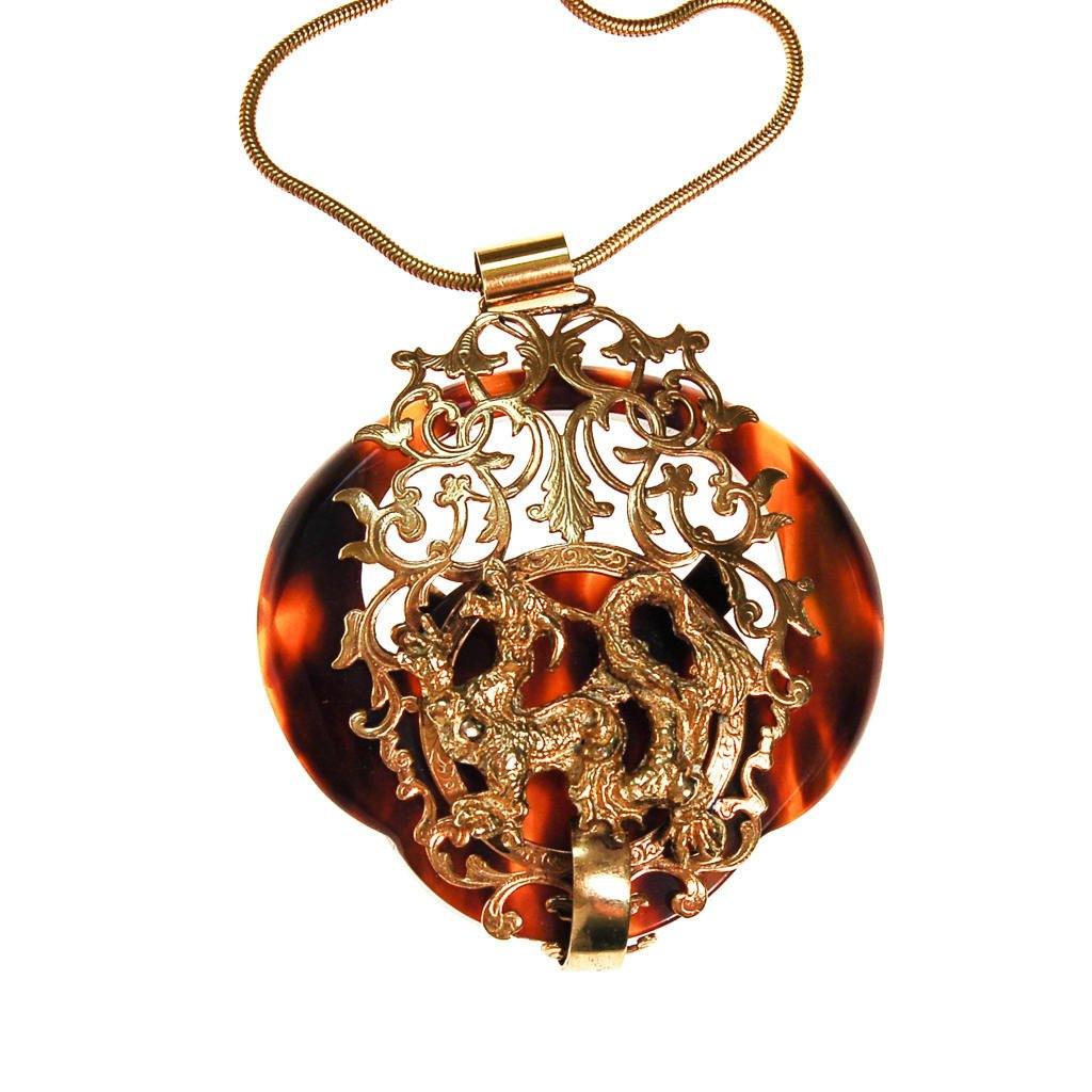 Massive Chinese Dragon and Tortoise Statement Necklace, Long Pendant by unsigned - Vintage Meet Modern Vintage Jewelry - Chicago, Illinois - #oldhollywoodglamour #vintagemeetmodern #designervintage #jewelrybox #antiquejewelry #vintagejewelry