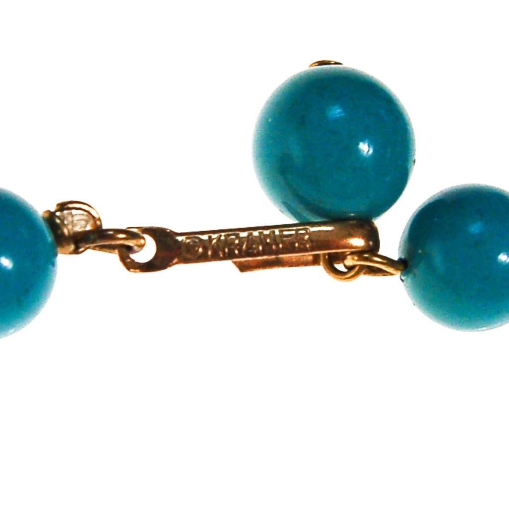 Kramer Turquoise Beads and Gold Leaves Necklace and Earrings Set by Kramer - Vintage Meet Modern Vintage Jewelry - Chicago, Illinois - #oldhollywoodglamour #vintagemeetmodern #designervintage #jewelrybox #antiquejewelry #vintagejewelry