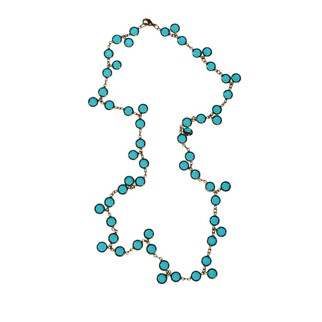 Crystal Bead Necklace, Aqua Bezel Set
