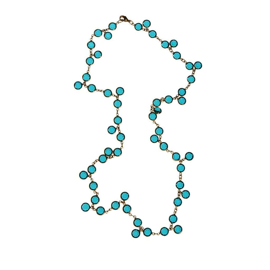 Crystal Bead Necklace, Aqua Bezel Set by unsigned - Vintage Meet Modern Vintage Jewelry - Chicago, Illinois - #oldhollywoodglamour #vintagemeetmodern #designervintage #jewelrybox #antiquejewelry #vintagejewelry