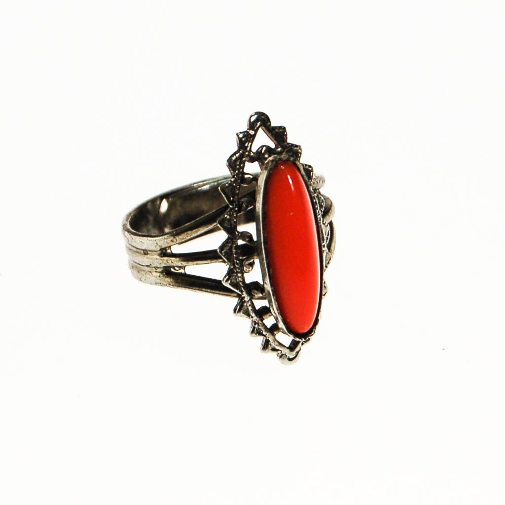 Faux Coral Statement Ring, Silver Tone