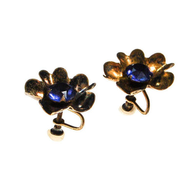 Antique Sterling Silver Flower Earrings with Sapphire Blue Rhinestone Centers by unsigned - Vintage Meet Modern Vintage Jewelry - Chicago, Illinois - #oldhollywoodglamour #vintagemeetmodern #designervintage #jewelrybox #antiquejewelry #vintagejewelry