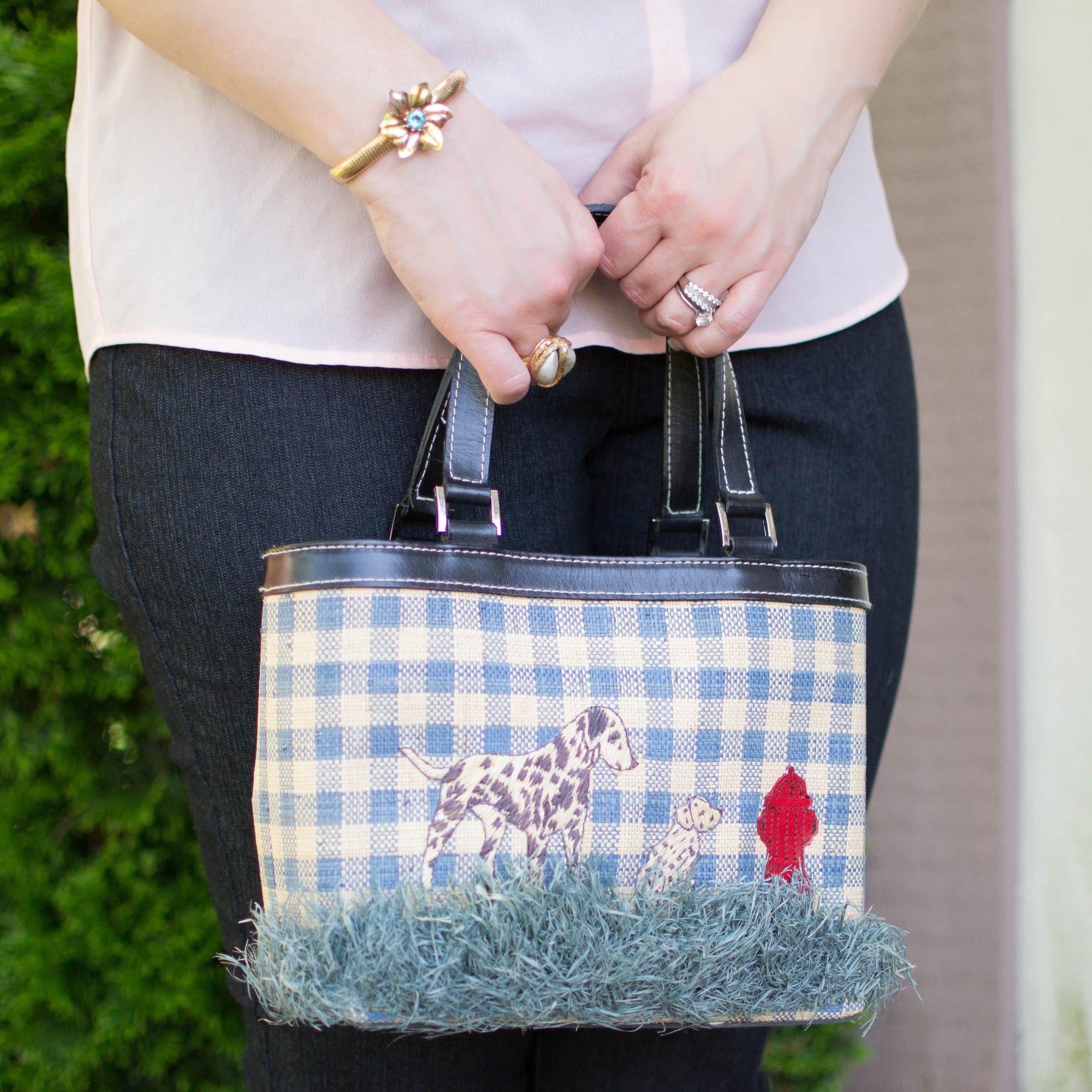 Rose and Yellow Gold Tone Bracelet with Blue Rhinestone Flower by PS Co - Vintage Meet Modern Vintage Jewelry - Chicago, Illinois - #oldhollywoodglamour #vintagemeetmodern #designervintage #jewelrybox #antiquejewelry #vintagejewelry