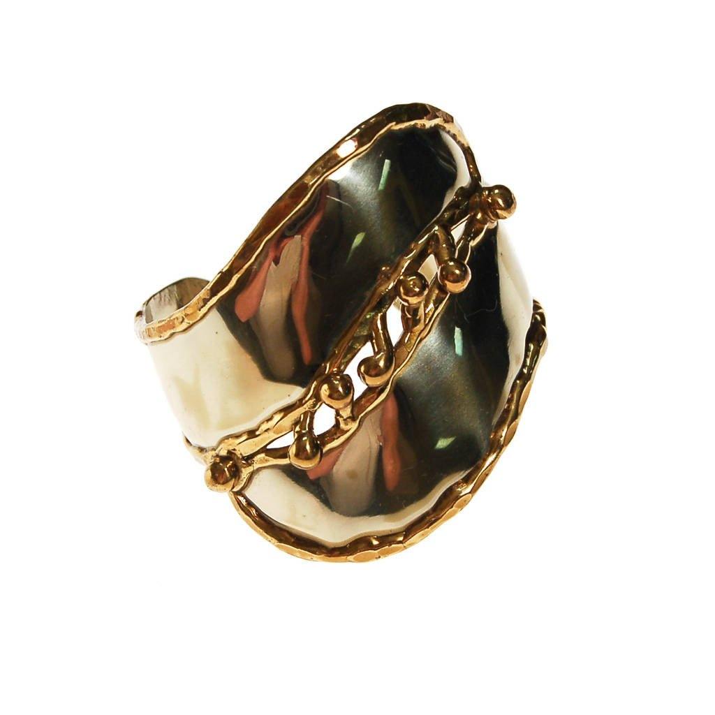One of a Kind Wide Silver and Gold Brutalist Cuff Bracelet, Handmade by unsigned - Vintage Meet Modern Vintage Jewelry - Chicago, Illinois - #oldhollywoodglamour #vintagemeetmodern #designervintage #jewelrybox #antiquejewelry #vintagejewelry