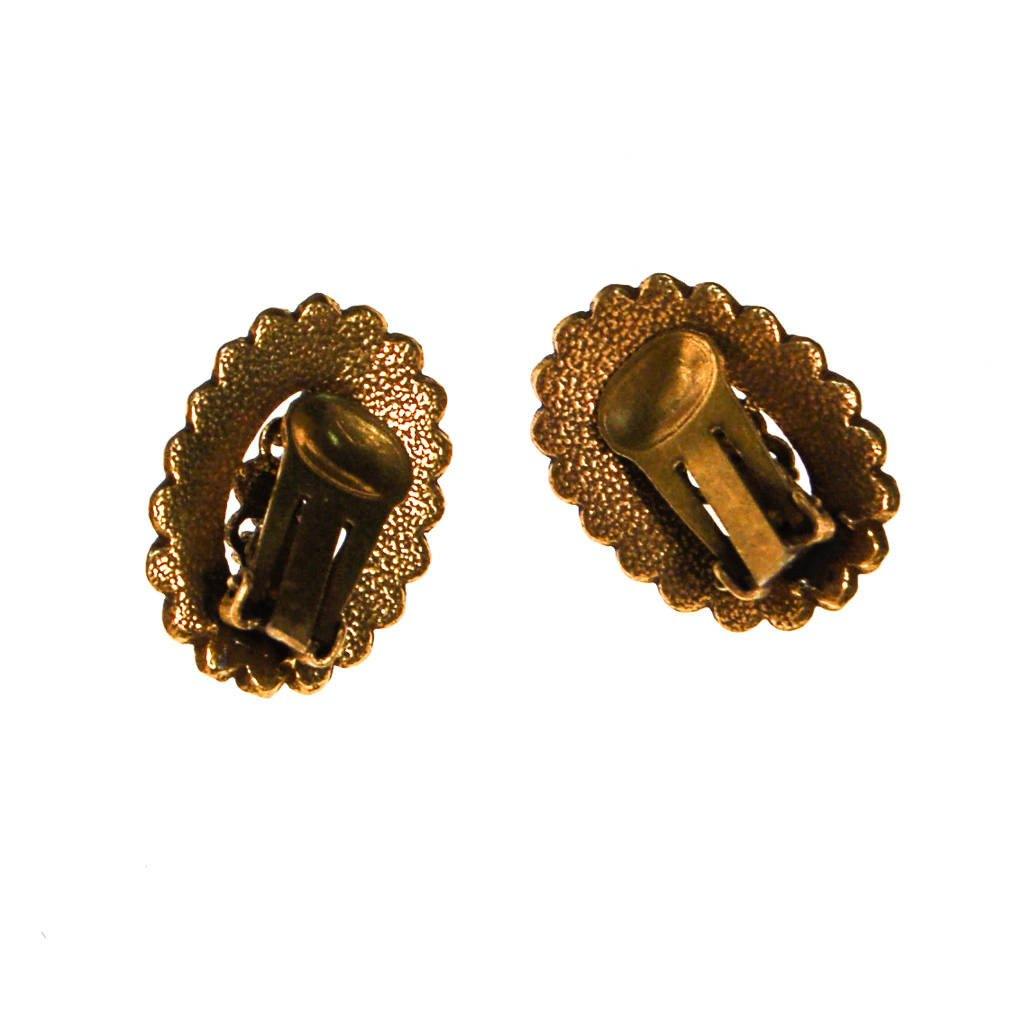 Antique Gold Tone Oval Earrings with Purple and Turquoise Rhinestones by unsigned - Vintage Meet Modern Vintage Jewelry - Chicago, Illinois - #oldhollywoodglamour #vintagemeetmodern #designervintage #jewelrybox #antiquejewelry #vintagejewelry