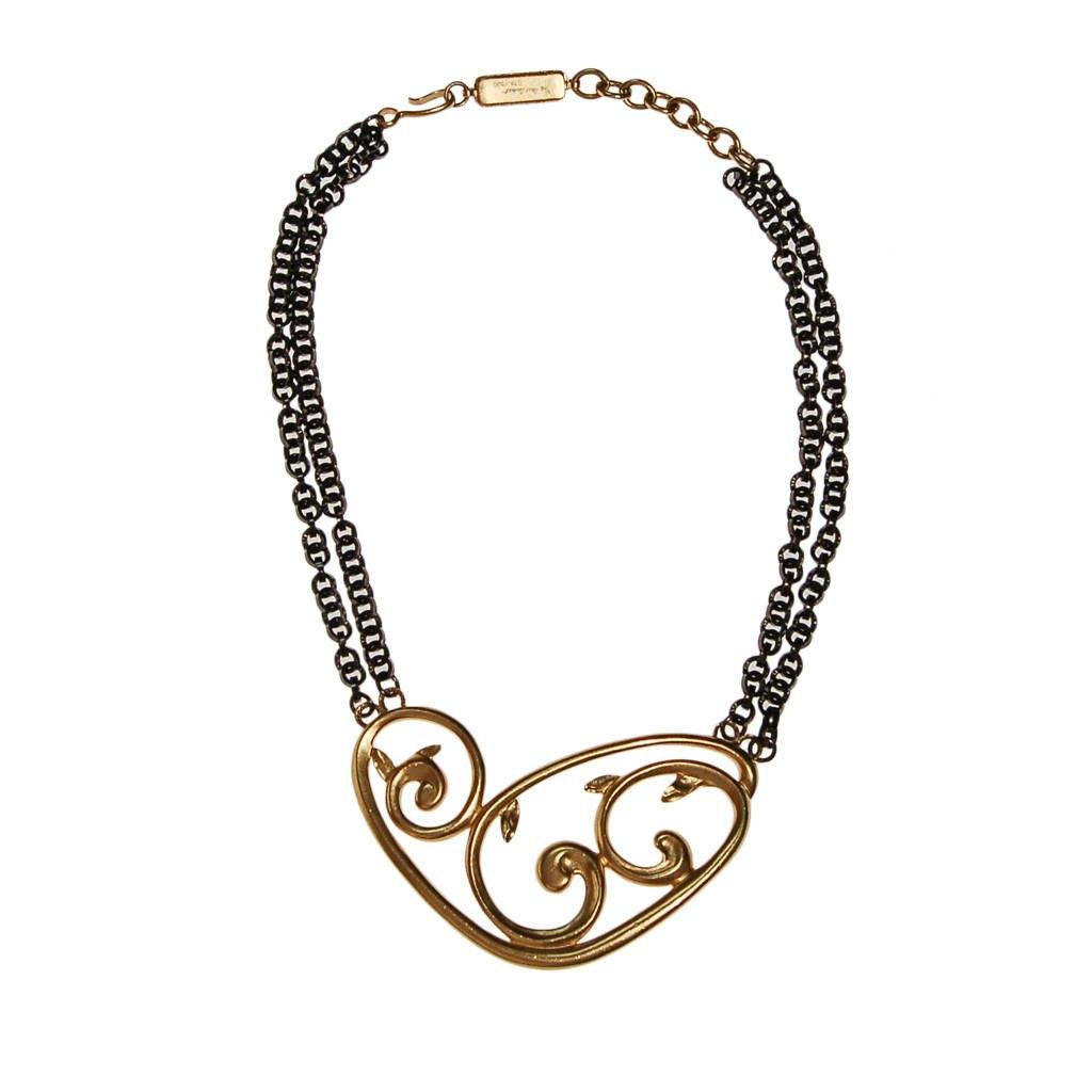 Rare Yves Saint Laurent Gold and Gunmetal Modernist Statement Necklace, Signed Number by Yves Saint Laurent - Vintage Meet Modern Vintage Jewelry - Chicago, Illinois - #oldhollywoodglamour #vintagemeetmodern #designervintage #jewelrybox #antiquejewelry #vintagejewelry