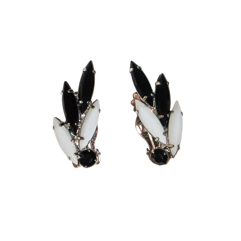 Mid Century Modern Black and White Rhinestone Earrings