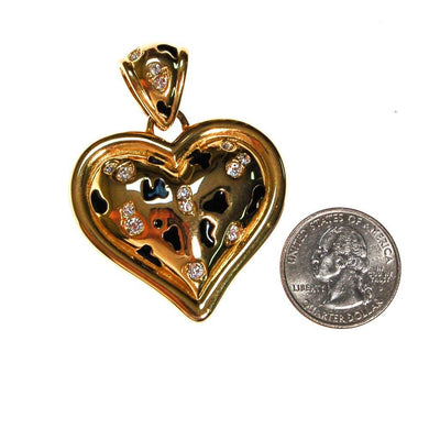 Alana Stewart Gold Puffy Heart Necklace Pendant, Leopard Print and Rhinestones, Reversible by Alana Stewart - Vintage Meet Modern Vintage Jewelry - Chicago, Illinois - #oldhollywoodglamour #vintagemeetmodern #designervintage #jewelrybox #antiquejewelry #vintagejewelry