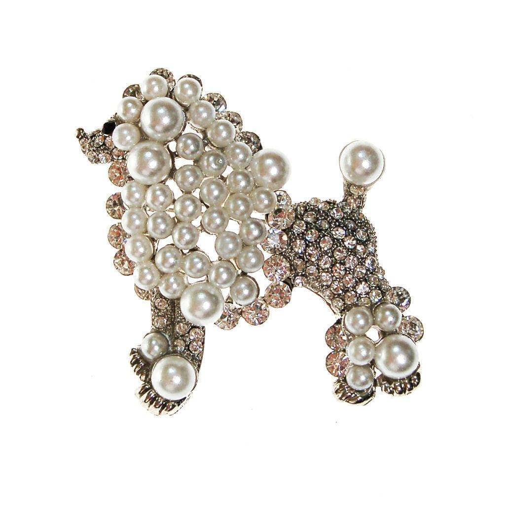 Pearl and Rhinestone Poodle Brooch