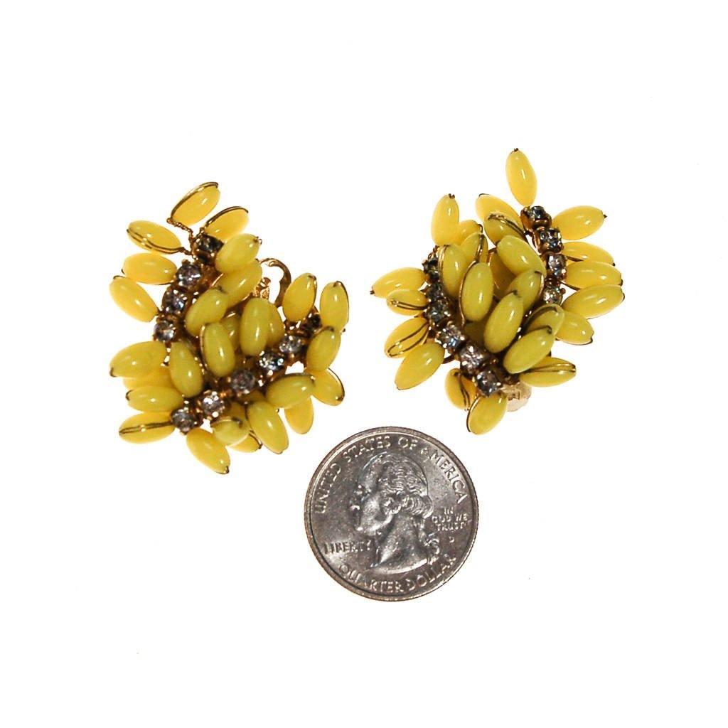 Yellow and Rhinestone Earrings, Ear Crawler by unsigned - Vintage Meet Modern Vintage Jewelry - Chicago, Illinois - #oldhollywoodglamour #vintagemeetmodern #designervintage #jewelrybox #antiquejewelry #vintagejewelry