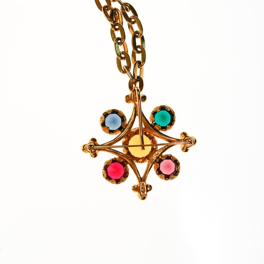 YSL Colorful Crystal Cross Statement Necklace by Yves Saint Laurent - Vintage Meet Modern Vintage Jewelry - Chicago, Illinois - #oldhollywoodglamour #vintagemeetmodern #designervintage #jewelrybox #antiquejewelry #vintagejewelry