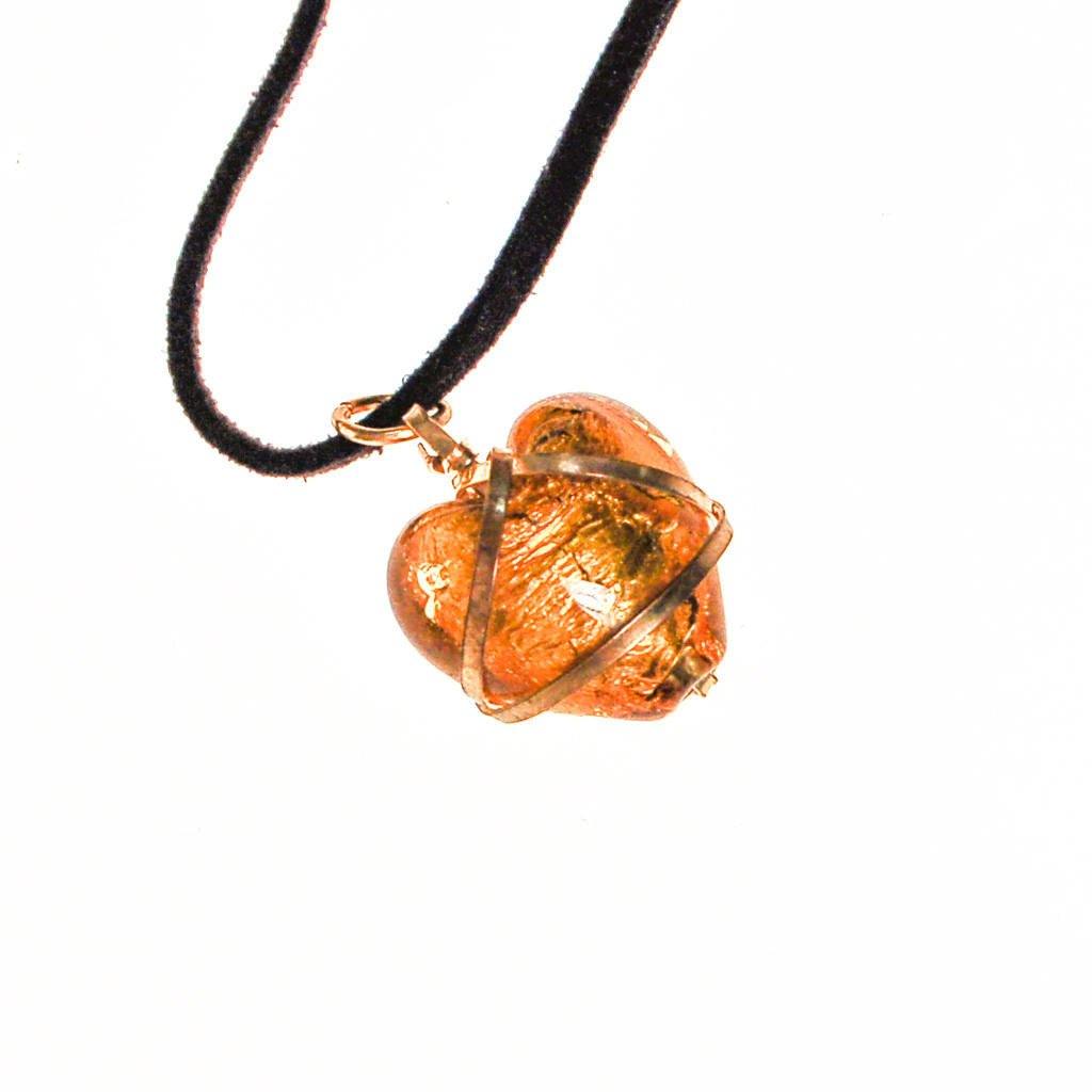 Gold Venetian Heart Necklace on Black Suede Cord