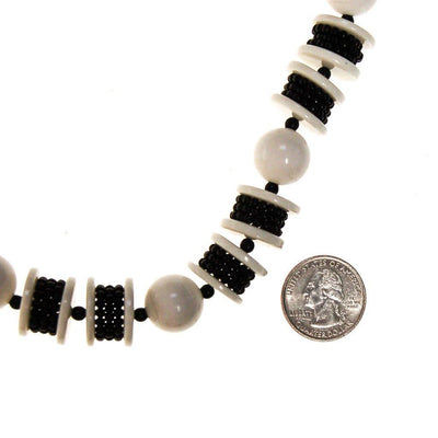 Long Black and White Chunky Bead Necklace by Unsigned Beauty - Vintage Meet Modern Vintage Jewelry - Chicago, Illinois - #oldhollywoodglamour #vintagemeetmodern #designervintage #jewelrybox #antiquejewelry #vintagejewelry