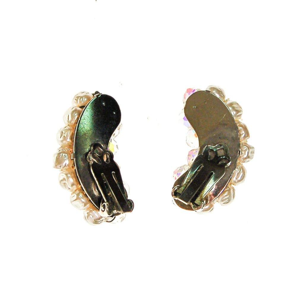 Pearl and Aurora Borealis Crystal Ear Crawler Earrings by Aurora Borealis - Vintage Meet Modern Vintage Jewelry - Chicago, Illinois - #oldhollywoodglamour #vintagemeetmodern #designervintage #jewelrybox #antiquejewelry #vintagejewelry