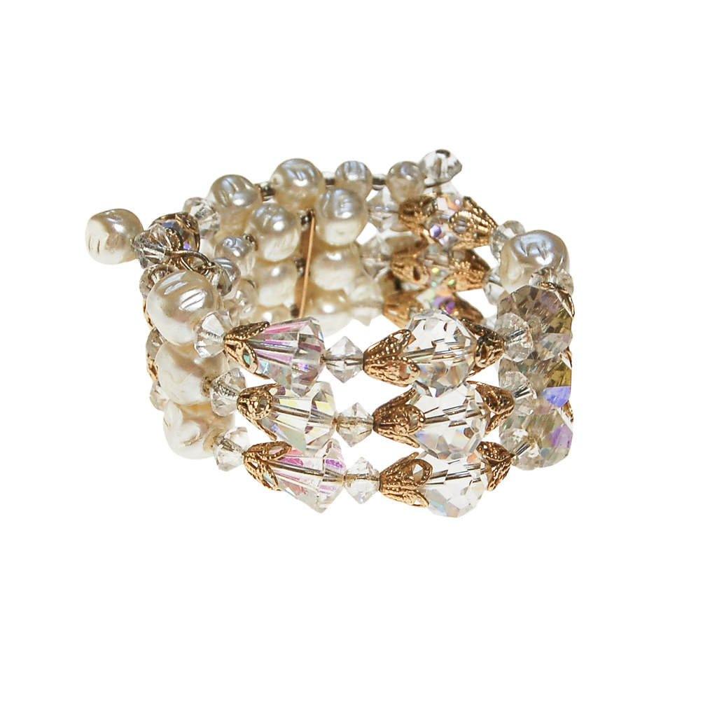 Aurora Borealis Pearl and Crystal Wrap Bracelet