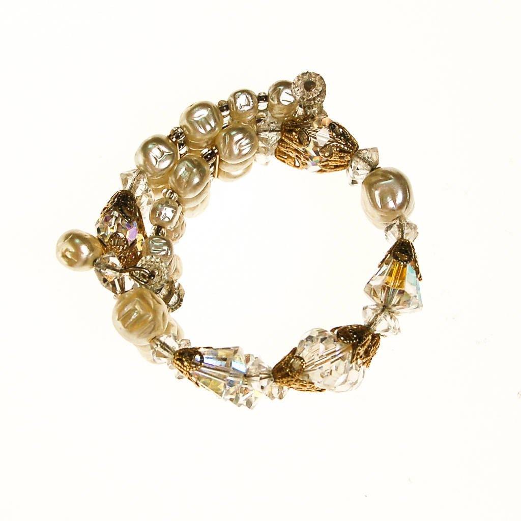 Aurora Borealis Pearl and Crystal Wrap Bracelet by Aurora Borealis - Vintage Meet Modern Vintage Jewelry - Chicago, Illinois - #oldhollywoodglamour #vintagemeetmodern #designervintage #jewelrybox #antiquejewelry #vintagejewelry