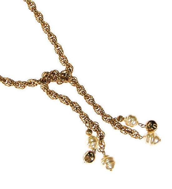 Gold Chain and Pearl Tassel Lariat