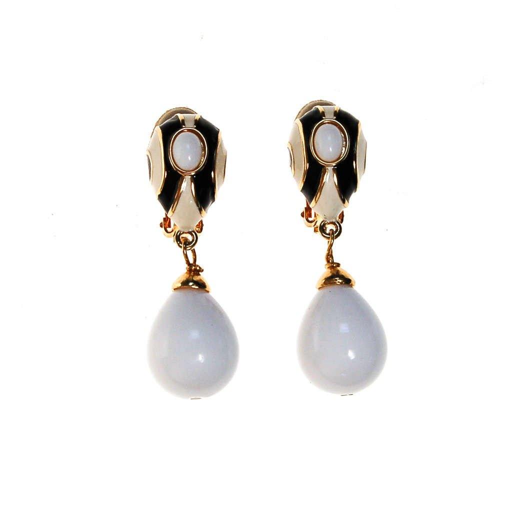 Les Bernard Dangling Black and White Statement Earrings by Les Bernard - Vintage Meet Modern Vintage Jewelry - Chicago, Illinois - #oldhollywoodglamour #vintagemeetmodern #designervintage #jewelrybox #antiquejewelry #vintagejewelry