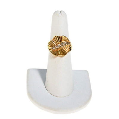 Gold Fluted Ring with Rhinestones by 1960s - Vintage Meet Modern Vintage Jewelry - Chicago, Illinois - #oldhollywoodglamour #vintagemeetmodern #designervintage #jewelrybox #antiquejewelry #vintagejewelry