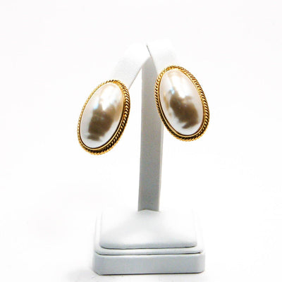 Givenchy Mabe Pearl Earrings, Large Oval, Oversized, Couture, Designer, Runway, Clip On by Givenchy - Vintage Meet Modern Vintage Jewelry - Chicago, Illinois - #oldhollywoodglamour #vintagemeetmodern #designervintage #jewelrybox #antiquejewelry #vintagejewelry